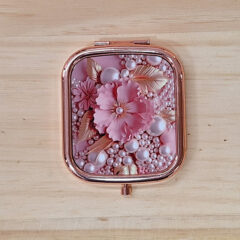 Océliane création miroir de poche "élégance perles et fleurs"