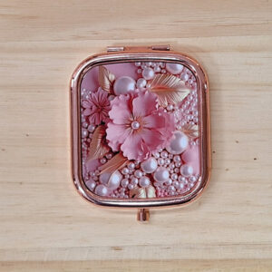 Océliane création miroir de poche "élégance perles et fleurs"